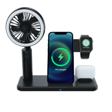 2021 New Design Multifunctional 4 in 1 Wireless Charger 15W Qi Fast Charging Mobile Phone Wireless Charging Station With Fan